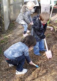 Children dig in at Acorns Montessori