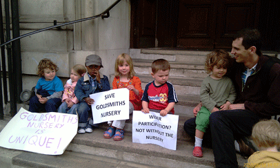 Nursery children join the protest to save Goldsmith's campus nursery/ Photo Tomas Valenzuela