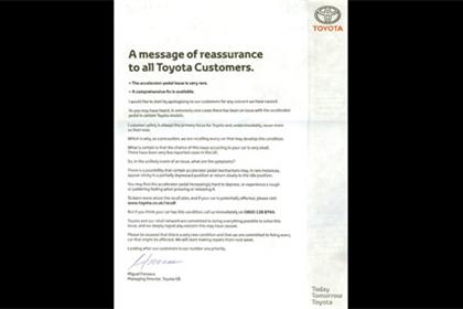 Toyota ad: aimed at reassuring customers