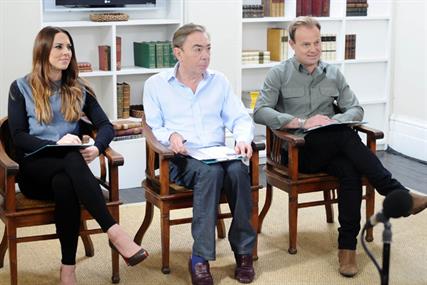 Superstar: Lloyd Webber (centre) with Melanie C and Jason Donovan