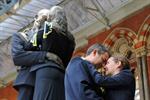 Eurostar dresses St Pancras 'kissing couple' statue to celebrate new uniform