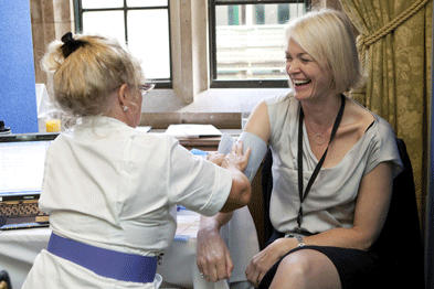 MP Margot James undergoes a health check during the PCCS check (Photograph: Echocoms)