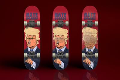 Ad creatives make skateboards that let you grind Trump's face into the rails