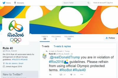 Twitter pulls fake Olympics 'Rule 40' account