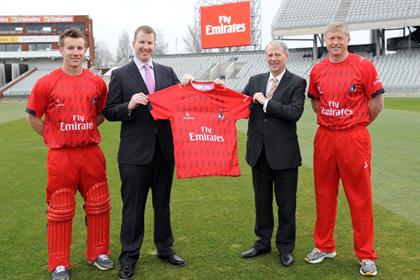 Old Trafford: from left, Steven Croft; Daniel Gidney, chief executive Lancashire County Cricket Club; Laurie Berryman, vice-president Emirates UK, and Glen Chapple, club captain