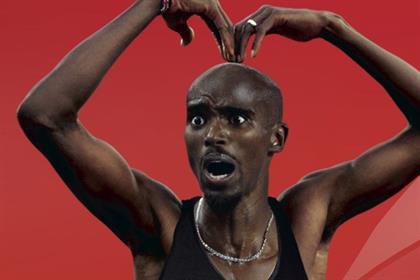 Mo Farah: celebrates with his Mobot in Virgin Media ad