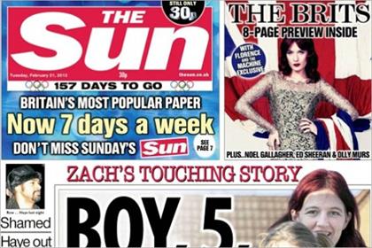 The Sun: today's front page previews the Brits