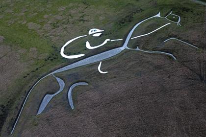 PR stunt: A Paddy Power jockey rides the Uffington White Horse to promote the Cheltenham Festival