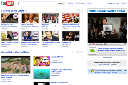 YouTube: Conservative election ad on homepage