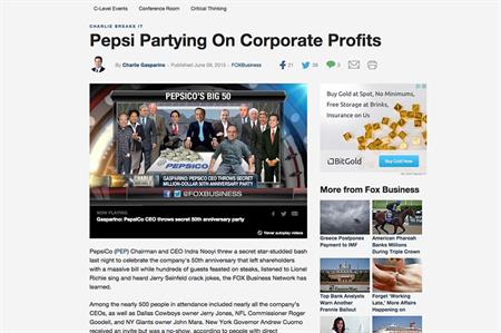 An article in the US slammed Pepsi's 50th anniversary party