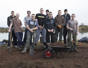 Members of the CAST project help to dig fishing lakes at the Future Newstead project, which uses BLF funding