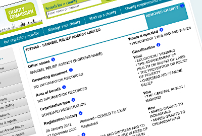 The Sanabel Relief Agency's entry on the Charity Commission website