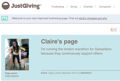 Claire Squires' JustGiving page