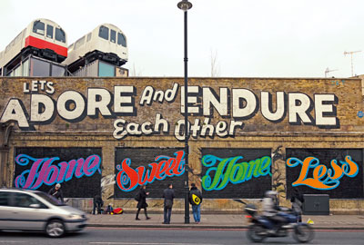 Graffitt: Ben Eine painted a wall in east London in support of Shelter's campaign