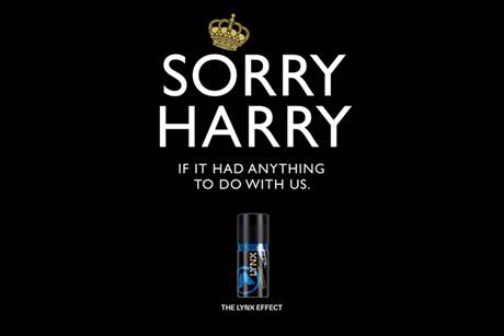 Lynx's tactical ad referring to Prince Harry's Las Vegas exploits in August