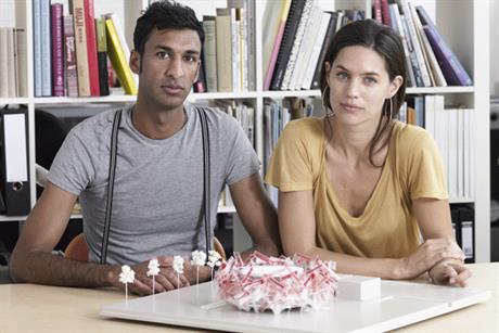 Olympic architects: Asif Khan and Pernilla Ohrstedt with Coca-Cola Beatbox model