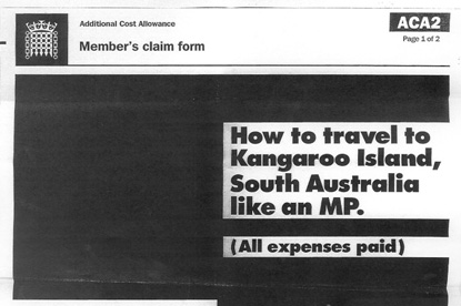 Blacked out claims forms ... used to promote South Australian tourism