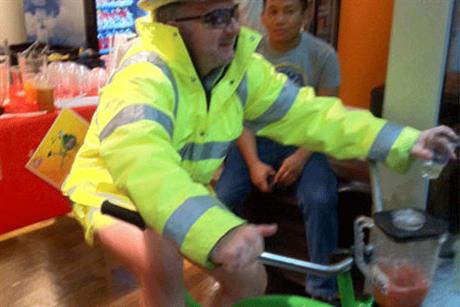 Gavin Hilton: rides a smoothie exercise bike for a good cause