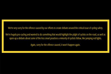 Ride Smart website: prominent apology