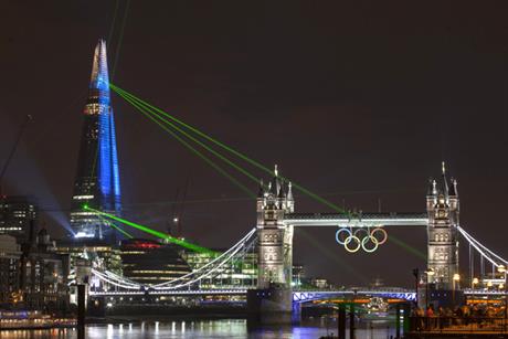 The Shard: twelve lasers and 30 searchlights lit up Europe's tallest edifice (Rex Features)