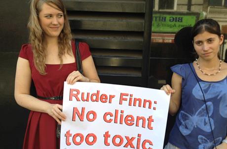 Protesters: outside Ruder Finn yesterday
