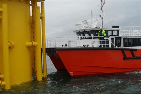 The last leg: Work boats transfer personnel to the wind turbines  