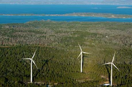 GE turbines at the Fox Islands community wind project in Maine (Peter Railston - Island Institute)