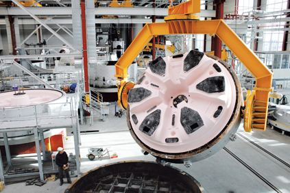 Enercon has its own foundry to cast parts including the huge generator stator bell for E-101 turbines