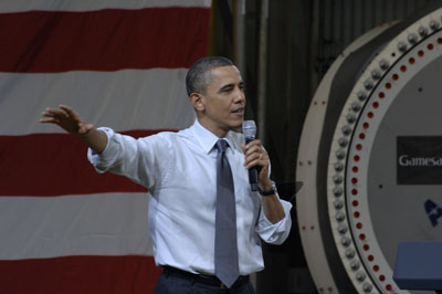US president Barack Obama... speaking at the Fairless Hills plant in April last year  (pic Gamesa)