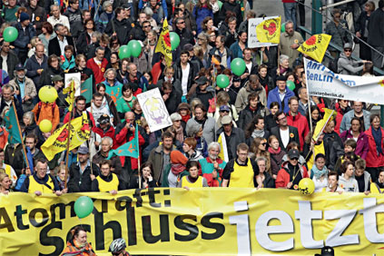 Anti nuclear activists protest German government's u-turn on nuclear phase-out plans