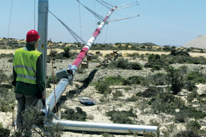 A meteorlogical mast is erected at Koiingnaas in the Northern Cape