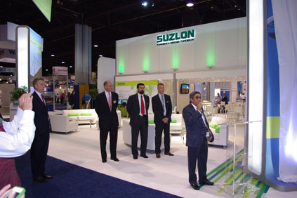 Suzlon chairman Tulsi Tanti launches the S111-2.1MW at AWEA's 2012 conference