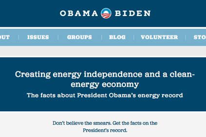 A grab from the Obama campaign's website on 'energy facts'