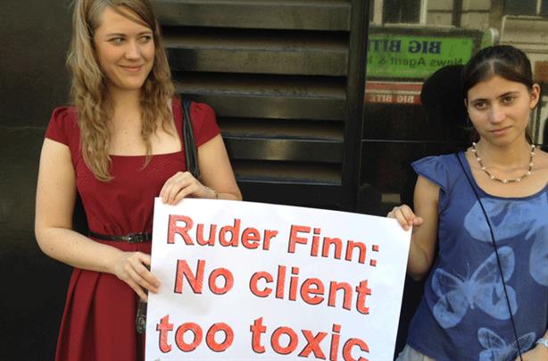 Protesters: outside Ruder Finn yesterday