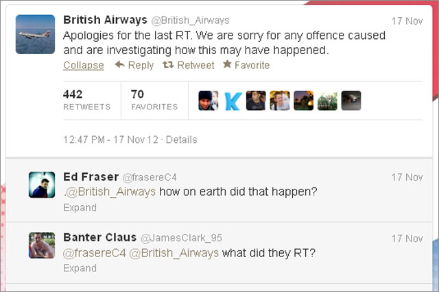 British Airways: apologises on Twitter