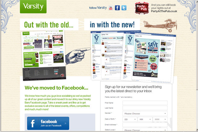 Varsity: moves its online activity into Facebook