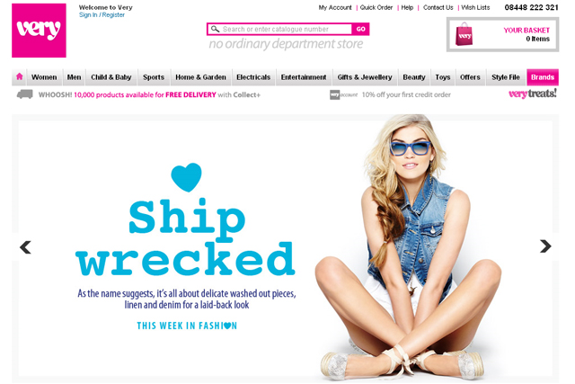 Very.co.uk website: Shop Direct paid search account stays with OMD