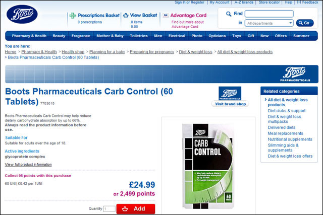 Boots: online carb control ad claims not backed up says the ASA