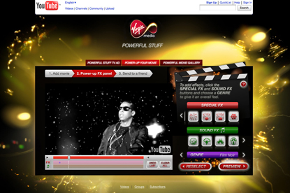 Virgin Media's YouTube application allows consumers to add special effects to their videos