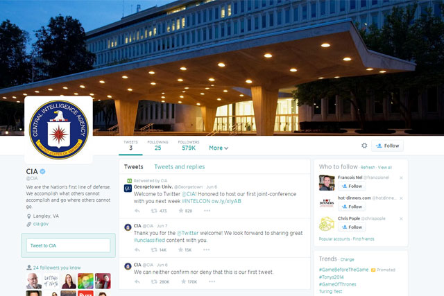 CIA: opens Twitter account