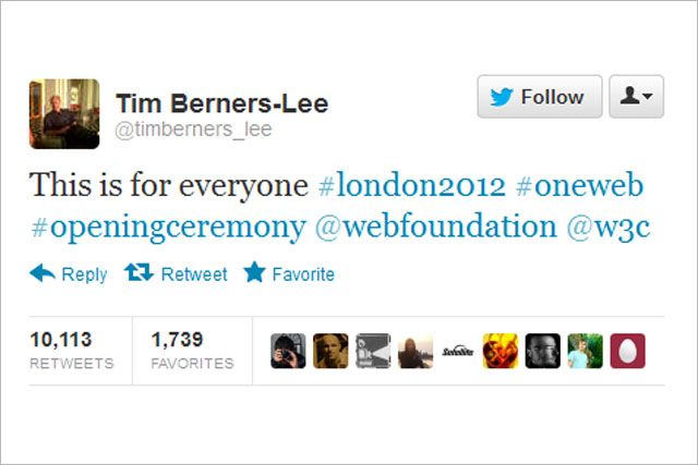 Tim Berners-Lee: sends Olympic tweet