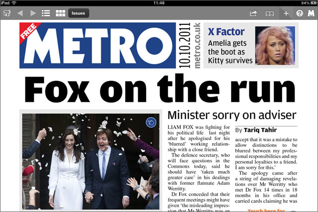 Metro: launches interactive newspaper on the iPad