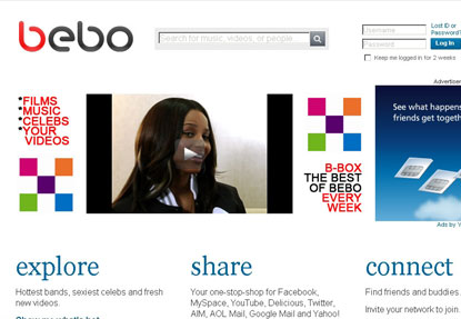 Bebo...click through rates lower on social media websites