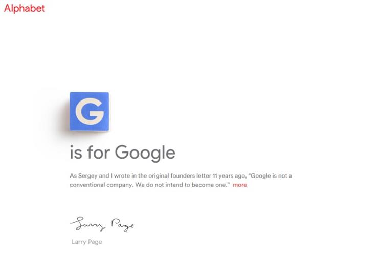 Google's new corporate name is Alphabet
