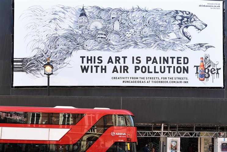 Tiger: poster on Shaftesbury Avenue was created using Air-Ink