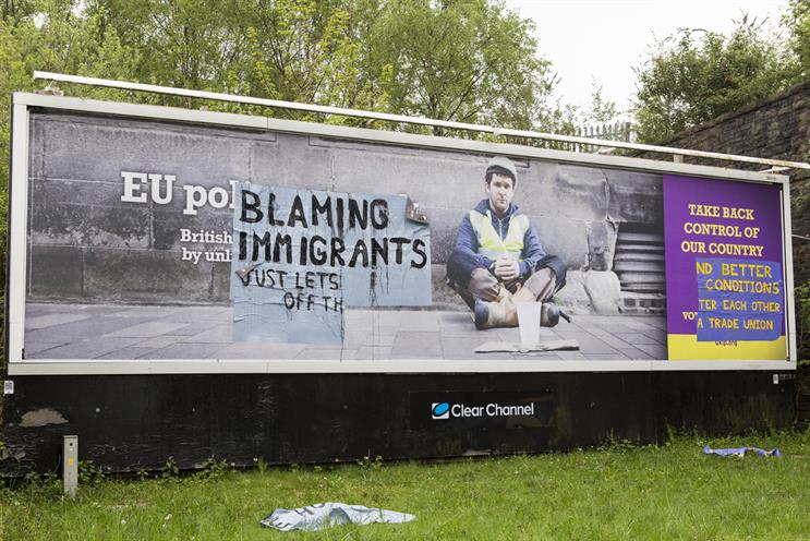 UKIP poster: one of the defaced sites owned by Clear Channel, which has run BNP ads in the past. Credit: Demotix/Press Association Images