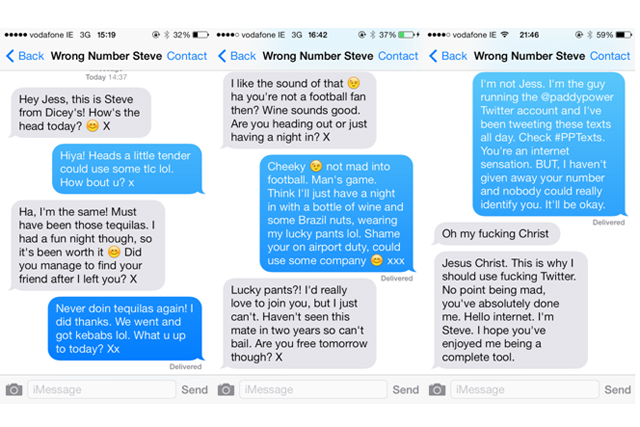 Paddy Power tweets 'wrong number' prank conversation