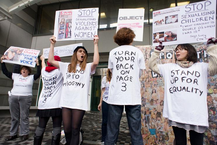 Protest: women demonstrate against The Sun’s continued use of Page 3 and other titillating content