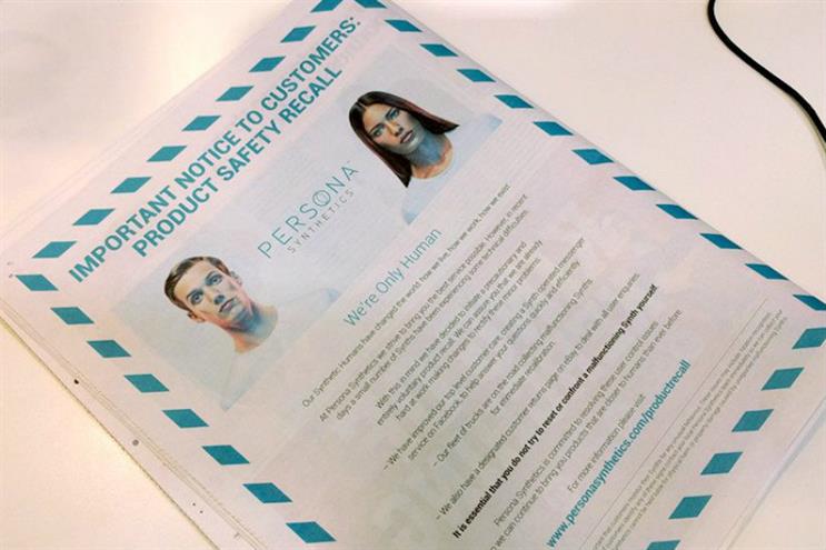 Channel 4: promoting the second series of <em>Humans</em> with print ad stunt
