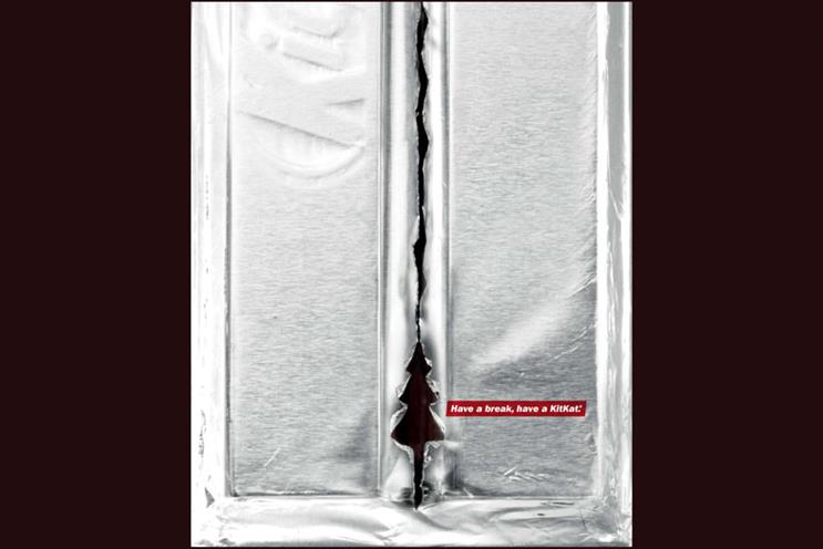 KitKat's 'ritual' foil-tear shows Christmas tree in tactical poster ad